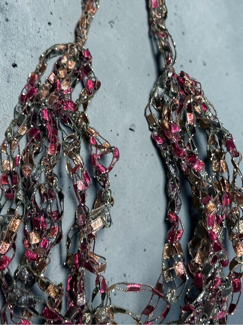 Multistrand Pink and Metallic Ribbon Necklace - Women Jewelry
